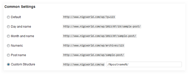 changing wordpress permalink structure
