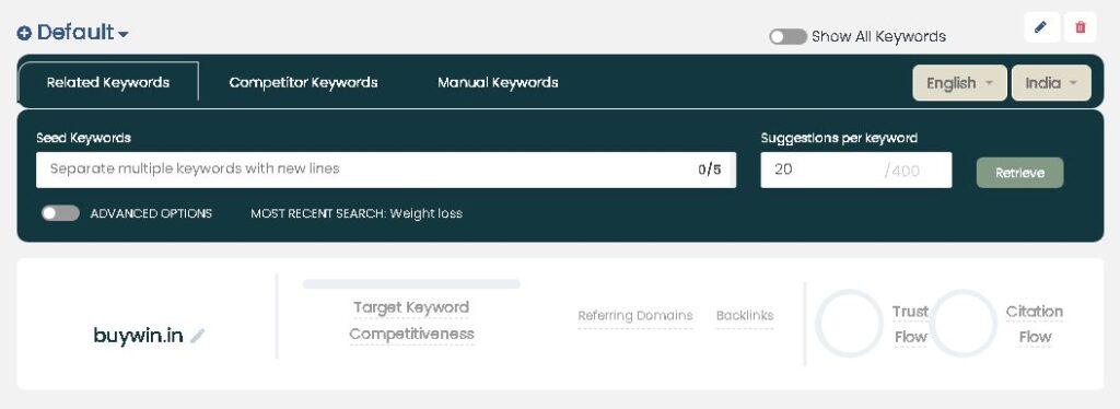 Keyword research options