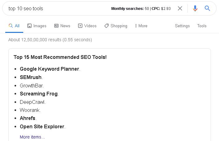 Feature snippet
