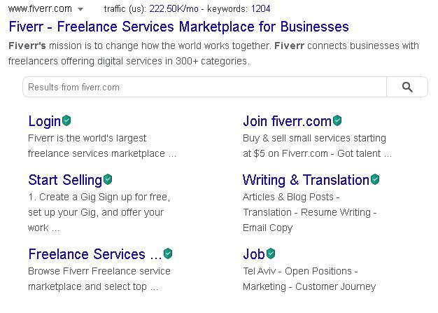 Site links in results