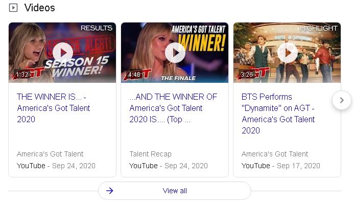 Video results in Google