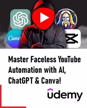 Course image of Master Faceless YouTube Automation with AI, ChatGPT & Canva!