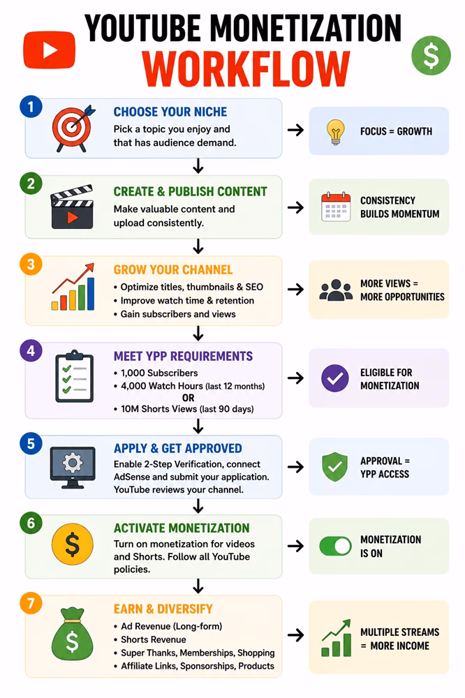 Image of YouTube monetization workflow